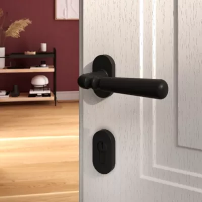 Ensemble poignée sur rosace à visser GoodHome Kilhog noir Ø63mm