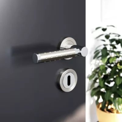 Ensemble poignée sur rosace rond à visser GoodHome Brigg effet chrome et nickel gris Ø50mm