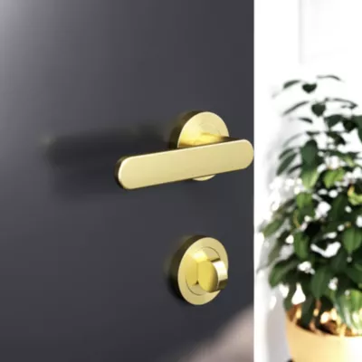 Ensemble poignée sur rosace rond à visser GoodHome Minzh effet laiton satin or Ø50mm