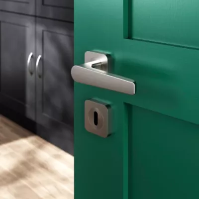Ensemble poignée sur rosace rond à visser GoodHome Kerver effet nickel satin gris Ø52.5mm