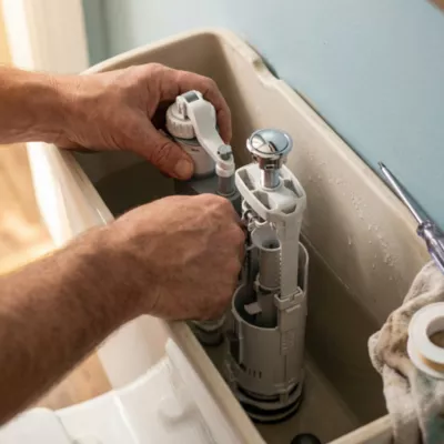 Chasse d'eau + robinet flotteur bas Flomasta, double bouton poussoir + étrier