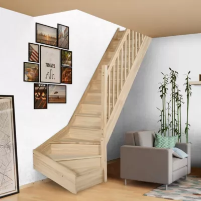 Escalier quart tournant droit et contremarche FORTIA chêne 13 marches Eraclea