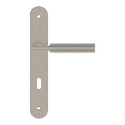 Ensemble poignée sur plaque rond GoodHome Esles aluminium L.243 x l.40mm entraxe 195mm
