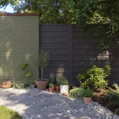 Panneau droit de clôture Ozora en bois anthracite ép.35 mm L. 90 x H.180 cm