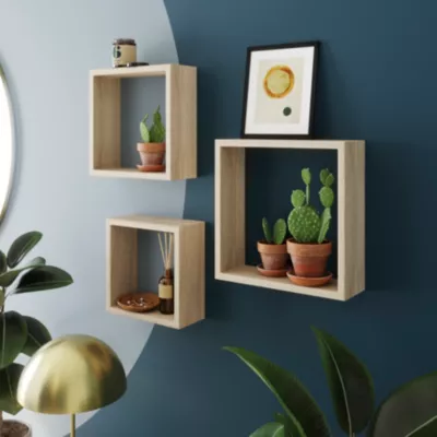 Étagère murale cube modulable Form Rigga effet chêne vendue par 3 pièces