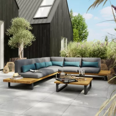 Ensemble canapé 2 personnes et fauteuil d'angle MOALA acacia GOODHOME
