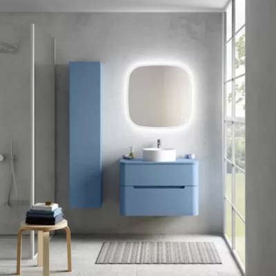 Ensemble salle de bains L. 84 cm meuble sous vasque + plan de toilette bleu mat Alba