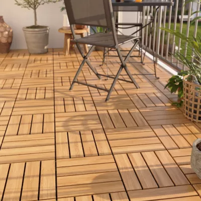 Dalle de terrasse bois d'acacia Floro Klikstrom L.30 x l.30 cm vendue par 4 pièces