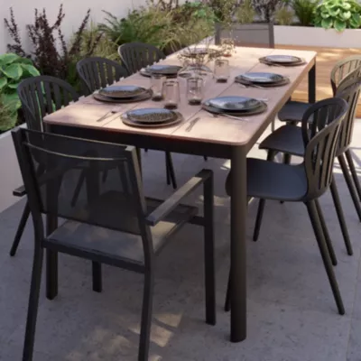 Table de jardin THILIA en Duraboard® et aluminium coloris noir - 8 personnes