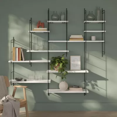 Étagère murale modulable 10 tablettes et 6 échelles blanc GoodHome Rigga H. 129 x L. 150 x P. 19 cm
