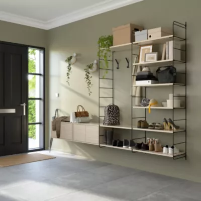 Étagère murale modulable avec 4 portes, 9 tablettes et 3 échelles effet chêne GoodHome Rigga H. 171,2 x L. 240 x P. 29 cm