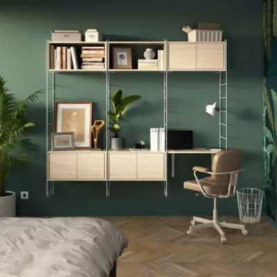 Étagère murale modulable avec 6 portes, 2 étagères murales, tablette et 4 échelles effet chêne GoodHome Rigga H. 171,2 x L. 180 x P. 29 cm