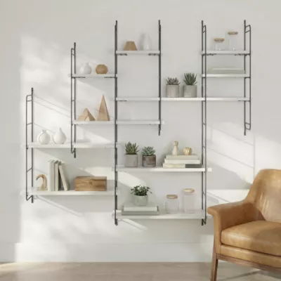 Étagère murale modulable 10 tablettes et 6 échelles effet argenté GoodHome Rigga H. 129 x L. 140 x P. 19 cm