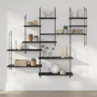 Étagère murale modulable 10 tablettes et 6 échelles effet noyer GoodHome Rigga H. 129 x L. 150 x P. 19 cm
