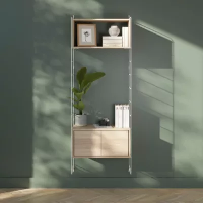 Étagère murale modulable avec 2 portes, étagère murale et 2 échelles effet chêne GoodHome Rigga H. 171,2 x L. 60 x P. 29 cm