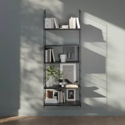 Étagère murale modulable 3 tablettes, étagère rectangulaire et 2 échelles noir GoodHome Rigga H. 171,2 x L. 60 x P. 29 cm