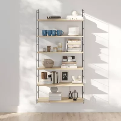 Étagère murale modulable 6 tablettes et 2 échelles pin massif GoodHome Rigga H. 171,2 x L. 80 x P. 29 cm