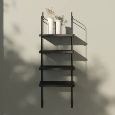 Étagère murale modulable 4 tablettes et 2 échelles noir GoodHome Rigga H. 87 x L. 30 x P. 19 cm