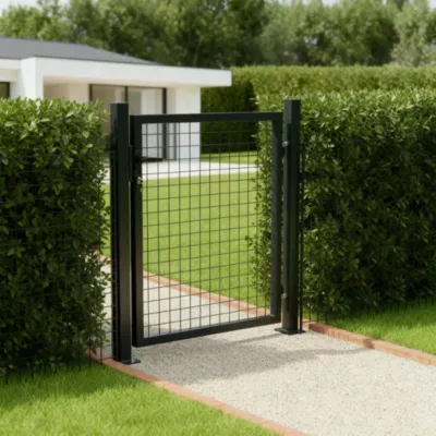 Portillon pour clôture grillagée à poteaux carrés sur platine anthracite L.100XH.100 cm