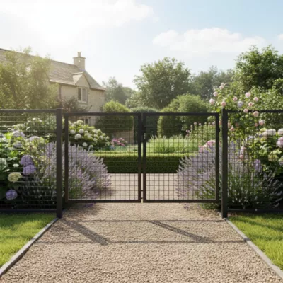 Portillon pour clôture grillagée à poteaux carrés coloris anthracite L.200xH.100CM