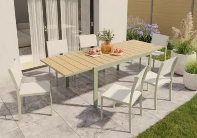 Table de jardin ROWA en aluminium coloris vert et imitation bois - 10 personnes
