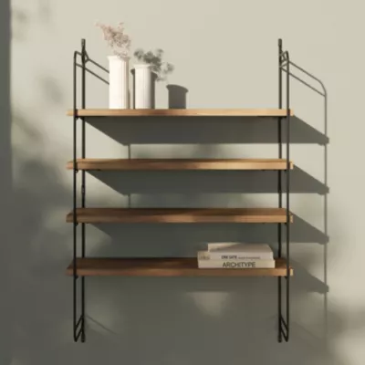 Étagère murale modulable 4 tablettes et 2 échelles effet noyer GoodHome Rigga H. 87 x L. 60 x P. 19 cm