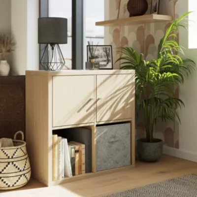Étagère modulable 4 cubes avec 2 portes GoodHome Mixxit effet chêne