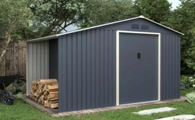 Abri de jardin métal gris anthracite avec bûcher surface totale 6,23 m²