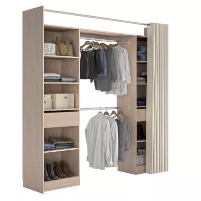 Kit dressing avec rideau, 2 colonnes réversibles L. 220 x H. 220 x P. 48 cm, effet chêne, avec 2 tiroirs, GoodHome Balsam