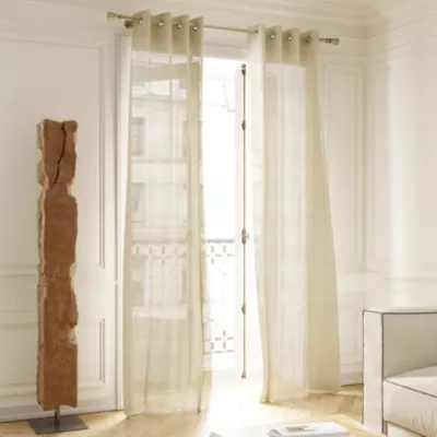 Voilage tamisant à œillets effet tissé rayé Udupi beige lin L.260 x l.140cm GoodHome