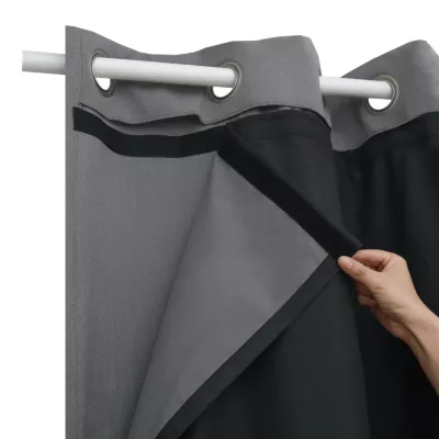 Doublure de rideau occultante à crochets effet tissé Caldu noir satin l.135 x H.245cm GoodHome
