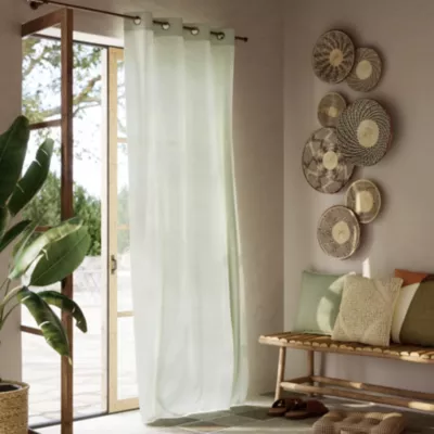 Voilage tamisant à œillets effet lin Tongi vert sauge L.260 x l.140cm GoodHome