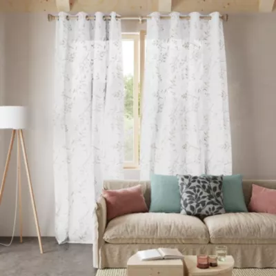 Voilage tamisant à œillets fleuri Bolani blanc L.260 x l.140cm GoodHome