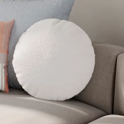 Coussin rond effet laine bouclée Pehme blanc écru Ø45cm GoodHome