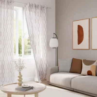 Voilage tamisant à œillets Unnao imprimé géométrique blanc, beige L.260 x l.140cm GoodHome