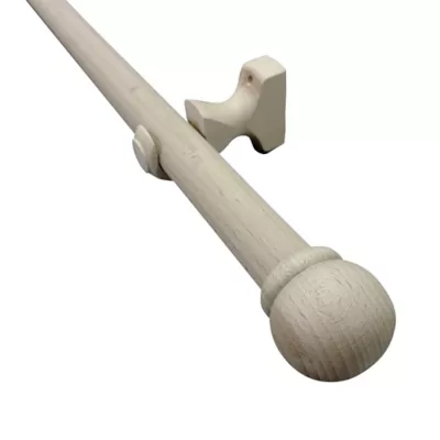 Kit de tringle à rideau simple embout boule bois de hêtre marron L.200cm