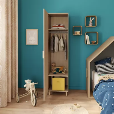 Armoire penderie effet chêne sur pieds chambre enfant GoodHome Atomia H. 198,5 x L. 50 x P. 58 cm
