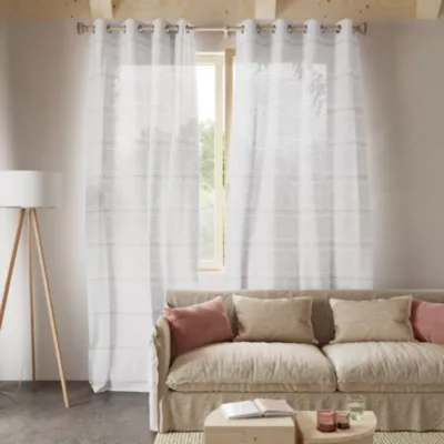 Voilage tamisant à œillets effet lin rayé Rizal beige L.260 x l.140cm GoodHome
