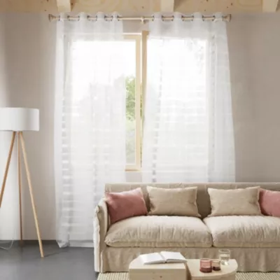 Voilage tamisant à œillets effet jacquard Wakea blanc satin L.260 x l.140cm GoodHome