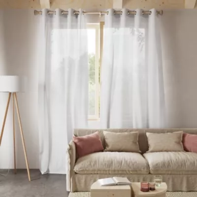 Voilage tamisant à œillets effet lin rayé Huka blanc L.260 x l.140cm GoodHome