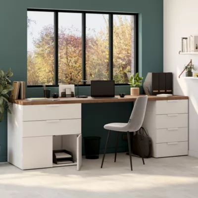 Armoire basse blanche 2 portes et 2 tiroirs GoodHome Atomia H. 75 x L. 75 x P. 58 cm