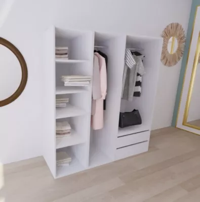 Dressing blanc double penderies et 2 tiroirs GoodHome Atomia H. 187,5 x L. 175 x P. 58 cm