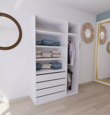 Dressing blanc double penderie et 4 tiroirs GoodHome Atomia H. 225 x L. 150 x P. 58 cm