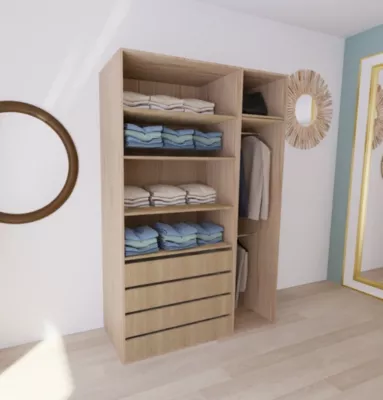 Dressing effet chêne double penderie et 4 tiroirs GoodHome Atomia H. 225 x L. 150 x P. 58 cm