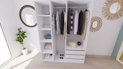 Dressing blanc double penderie 3 tiroirs GoodHome Atomia H. 225 x L. 175 x P. 58 cm