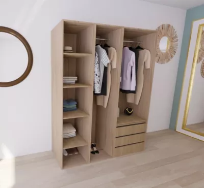 Dressing effet chêne double penderie 3 tiroirs GoodHome Atomia H. 225 x L. 175 x P. 58 cm