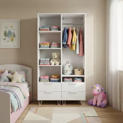 Dressing blanc sur pieds 4 tiroirs chambre enfant GoodHome Atomia H. 198,5 x L. 100 x P. 45 cm