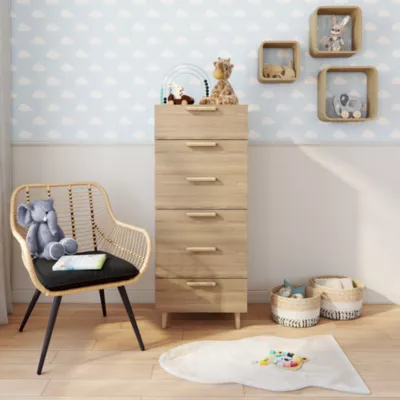 Commode effet chêne sur pieds 6 tiroirs chambre enfant GoodHome Atomia H. 123 x L. 50 x P. 45 cm