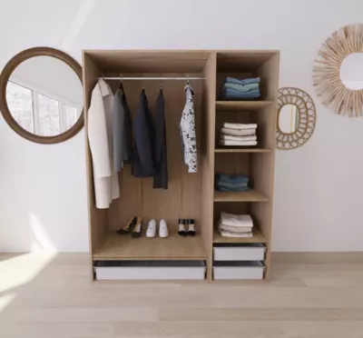 Dressing effet chêne 3 paniers GoodHome Atomia H. 187,5 x L. 150 x P. 58 cm