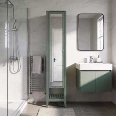 Colonne salle de bains à poser avec miroir vert mat l.40 x H.185 x P.36 cm, GoodHome Perma